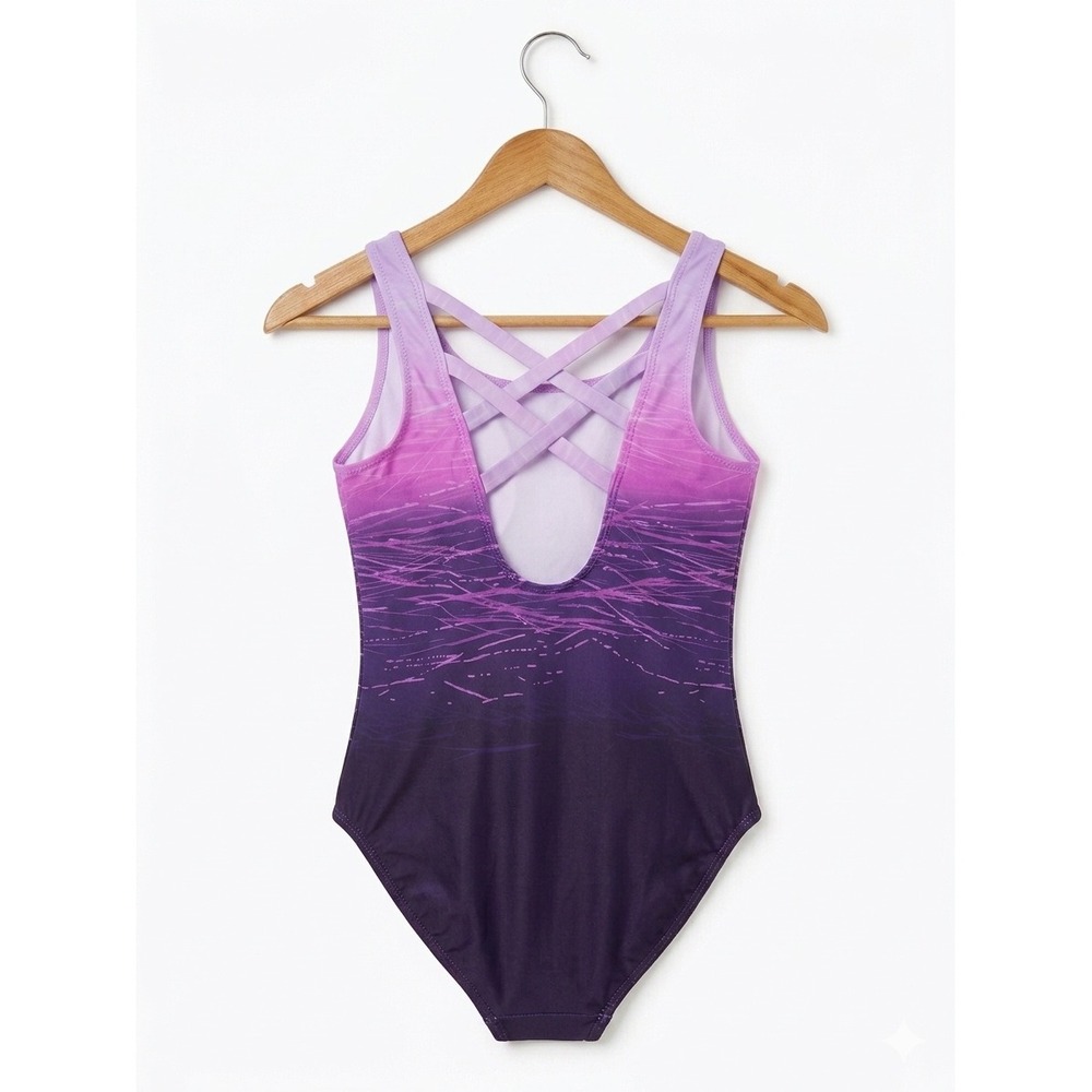 Womens Purple Pink Ombre Crisscross Back One Piece Swimsuit Size XL Athletic - Picture 2 of 4